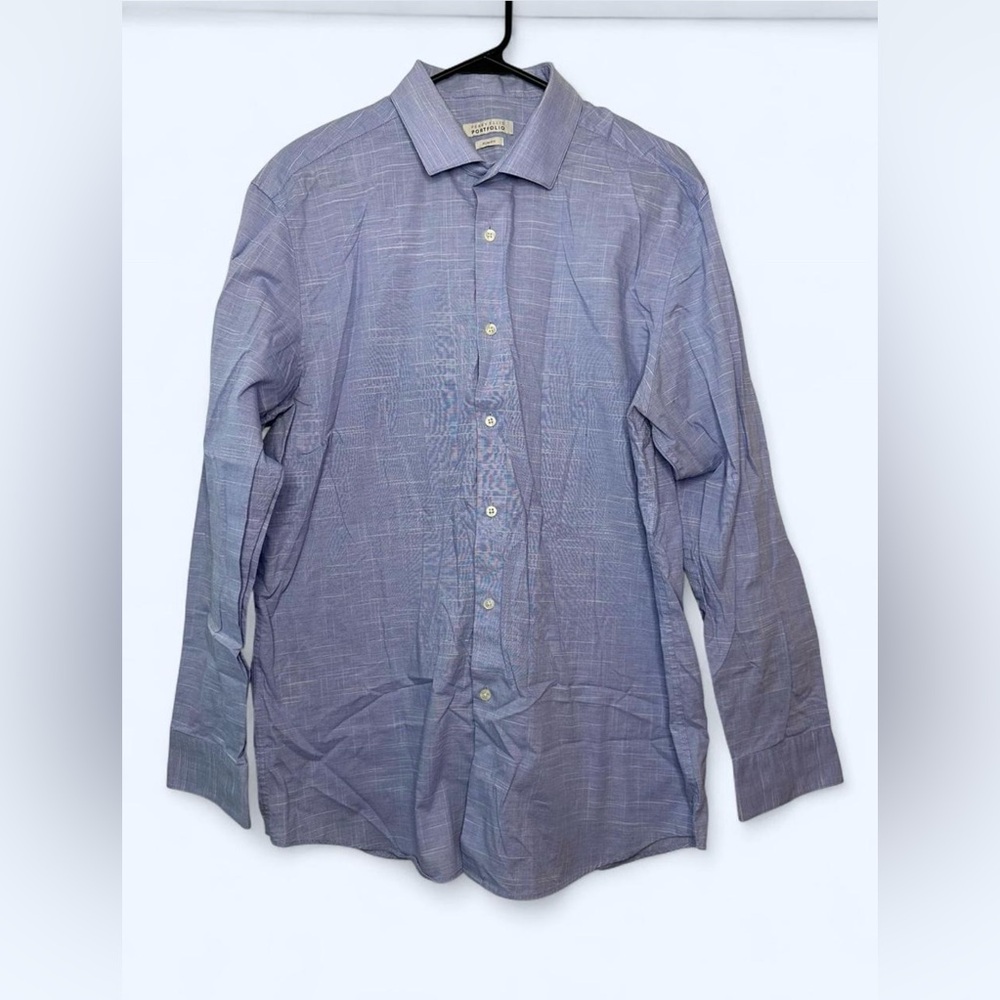 Perry Ellis Portfolio Dress Shirt in Blue/White Size XL Slim Fit - 17 Neck 34/35